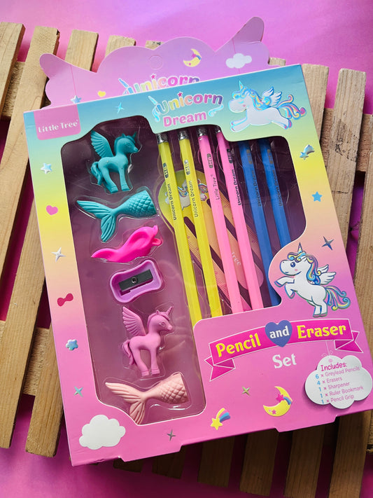 Unicorn Pencil and Eraser Sets