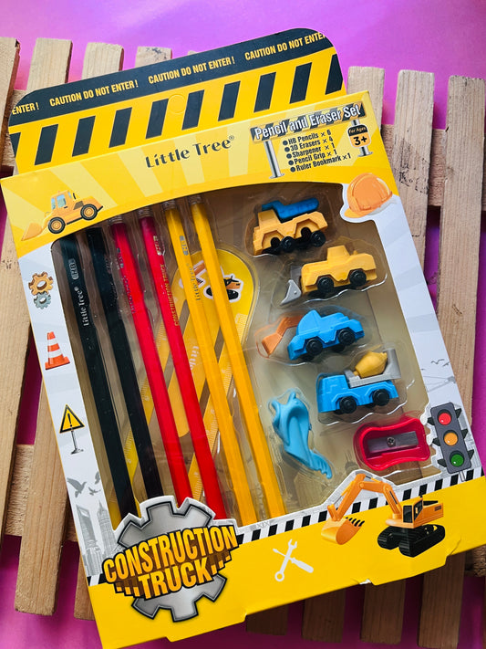 Construction Theme Pencil and Eraser Sets